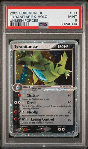 2005 POKEMON EX UNSEEN FORCES #111 TYRANITAR EX-HOLO UNSEEN FORCES PSA 9 CERT #80240114