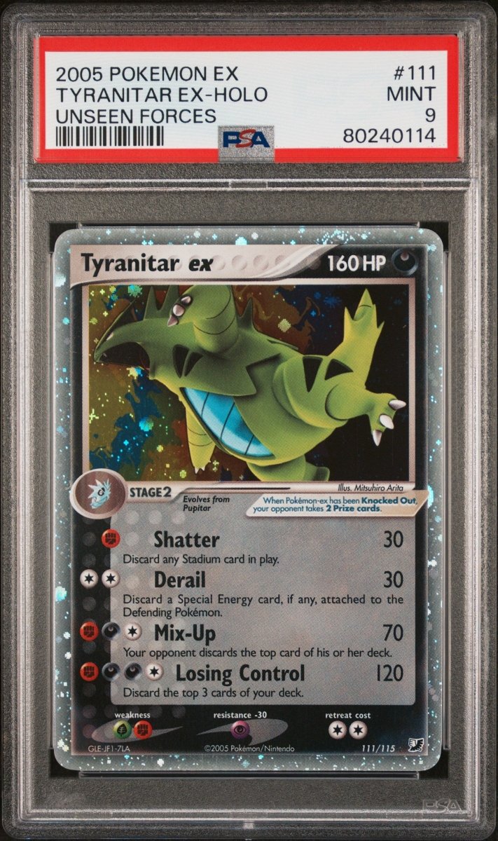 2005 POKEMON EX UNSEEN FORCES #111 TYRANITAR EX-HOLO UNSEEN FORCES PSA 9 CERT #80240114