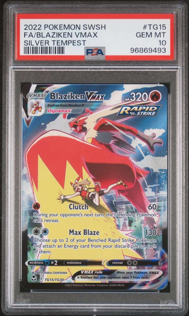 2022 POKEMON SWORD & SHIELD SILVER TEMPEST #TG15 FA/BLAZIKEN VMAX SILVER TEMPEST PSA 10 CERT #96869493