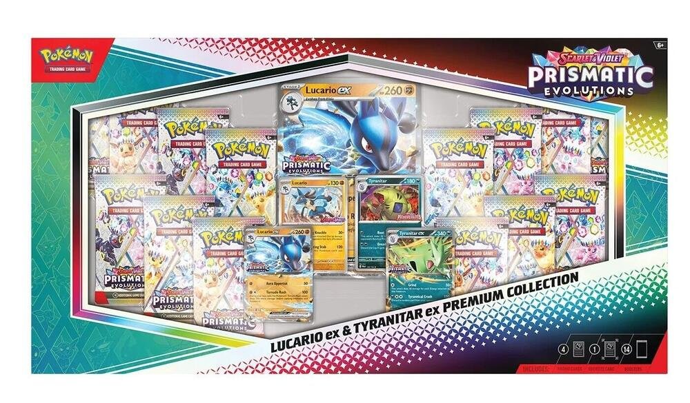 Pokémon Scarlet & Violet – SV8.5 Prismatic Evolutions  – Lucario ex & Tyranitar ex Premium Collection